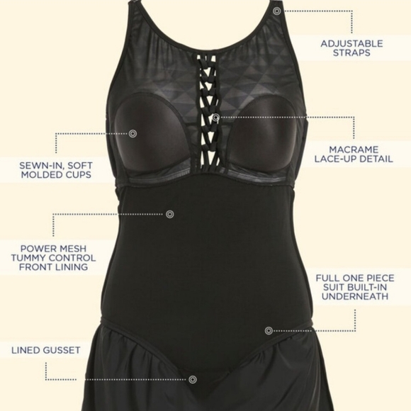 Swimsuits For All Retro Black & White Swimdress, 16 - Picture 3 of 6